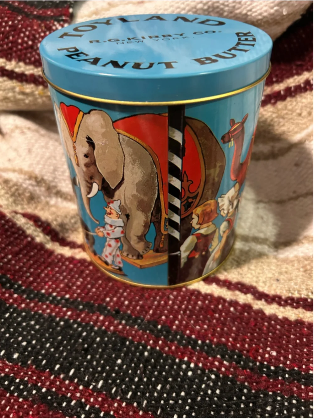 Vintage R.G. Kirby Co. Toyland Peanut Butter Tin, One Size, Blue and Red